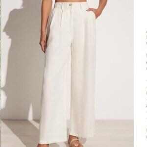 NWT Faithfull The Brand High Waisted Linen Wide Leg Pants in "Eggshell", Size 8